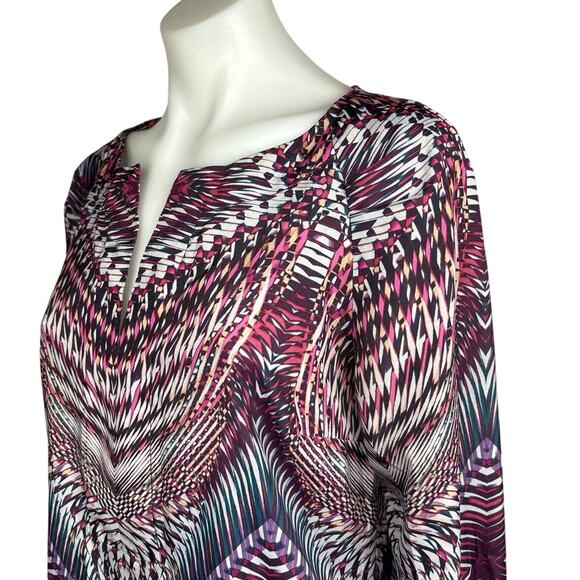 Anne Klein Multicolor Long Sleeve V Split Neck Geometric Shift Midi Dress Size 4 - Picture 5 of 6